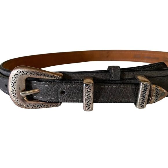 Vintage Western Brushed Leather And Textile Belt Gray Size 34 - Picture 5 of 9